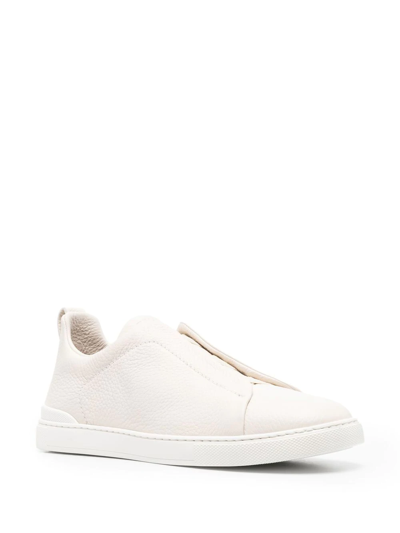 Shop Zegna Triple-stitch Low-top Sneakers In Nude