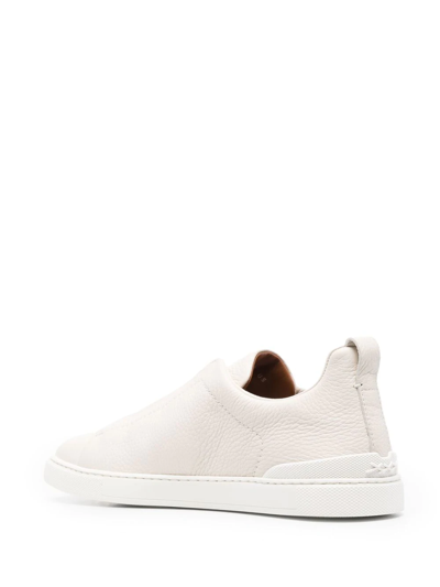Shop Zegna Triple-stitch Low-top Sneakers In Nude