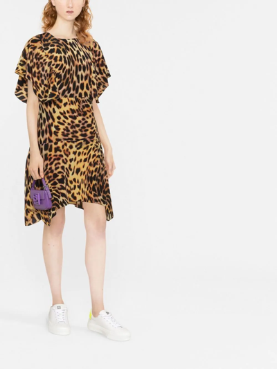 Shop Stella Mccartney Leopard-print Silk Flounce Dress In Nude