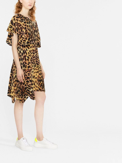 Shop Stella Mccartney Leopard-print Silk Flounce Dress In Nude