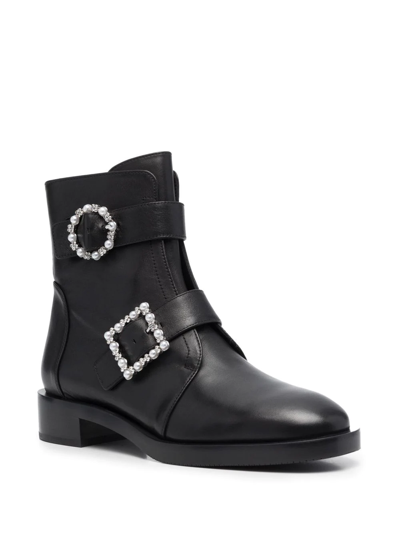 Shop Stuart Weitzman Crystal-embellished Leather Ankle Boots In Schwarz