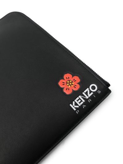 Shop Kenzo 'boke Flower' Leather Clutch Bag In Schwarz