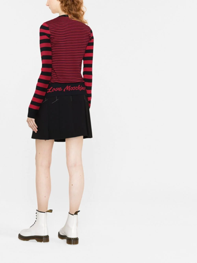 Shop Love Moschino Intarsia-logo Striped Jumper In Pink