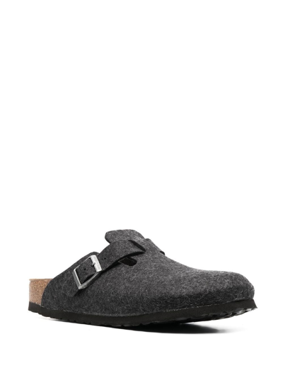 Shop Birkenstock Boston Buckled Wool Slippers In Grau