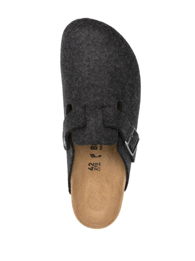 Birkenstock Boston Buckled Wool-felt Backless Loafers In Grau