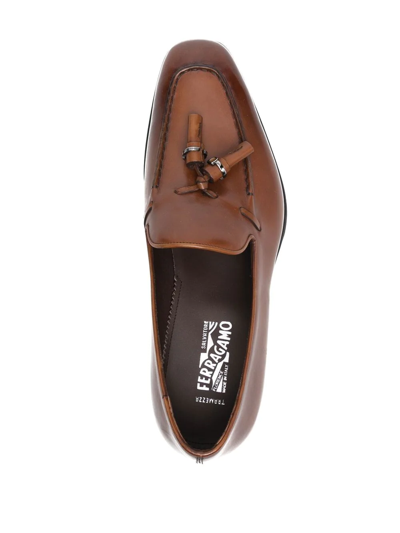 Ferragamo Tassel-detail Leather Loafers In Braun
