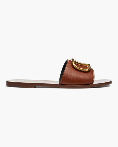 Shop Valentino Vlogo Grainy Cowhide Signature Slide Sandal In Natural Leather