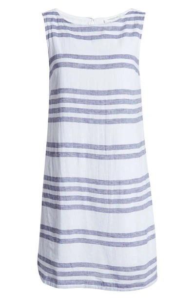 Shop Beachlunchlounge Alina Stripe Linen & Cotton Shift Dress In Sky