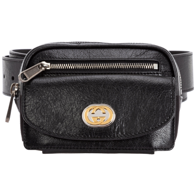 Shop Gucci Leather Belt Bag In Black