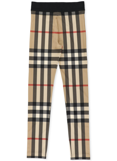 Shop Burberry Check Stretch Jersey Leggings In Archive Beige Ip Chk