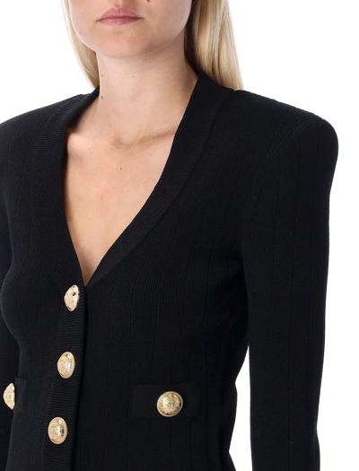 Balmain Black Fitted Cardigan With V Neckline And Jewel Buttons In Knit In Black