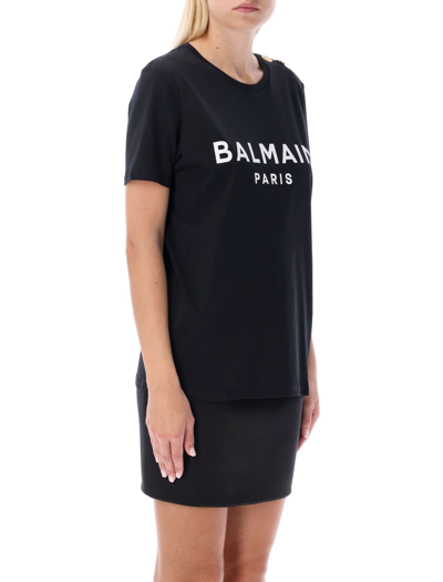 Shop Balmain Logo T-shirt In Black White