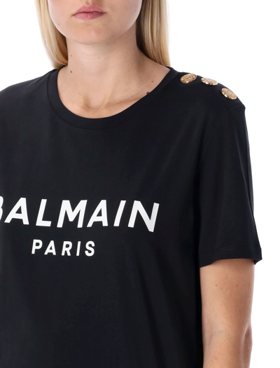 Shop Balmain Logo T-shirt In Black White