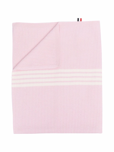 Thom Browne 4-bar Ribbed-knit Wool Blanket In Pink