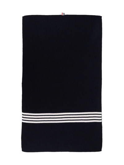 Shop Thom Browne 4-bar Ribbed-knit Wool Blanket In Blue
