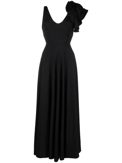 Shop Maygel Coronel Ruffle-detail Maxi Dress In Black