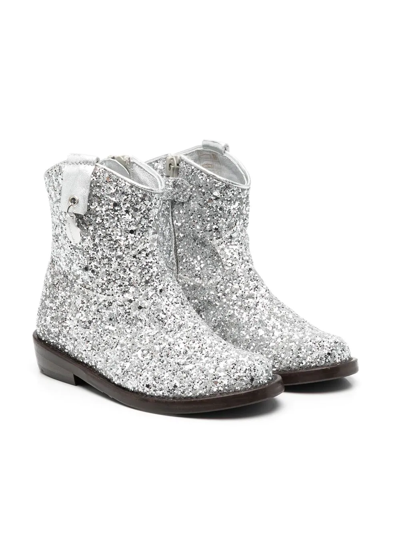 Shop Monnalisa Glittered Ankle Boots In G075 Silver