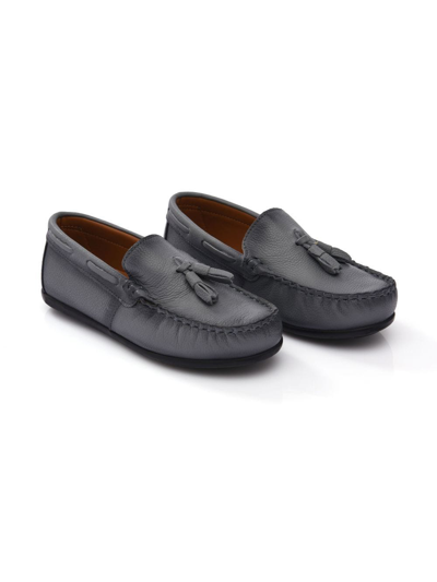 Shop Moustache Tassel-front Faux Leather Loafers In Grey