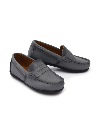 Shop Moustache Leather Penny Loafers In Grey