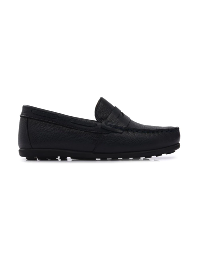 Shop Moustache Faux Leather Penny Loafers In Blue