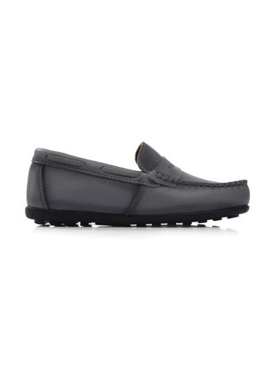 Shop Moustache Leather Penny Loafers In Grey
