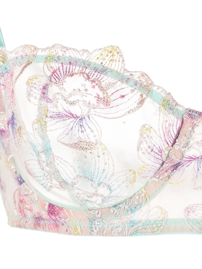 Shop Fleur Du Mal Pixie Butterfly-embroidered Balconette Bra In Pink