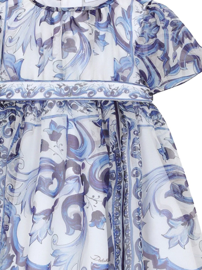 Shop Dolce & Gabbana Majolica-print Chiffon Dress In Blue