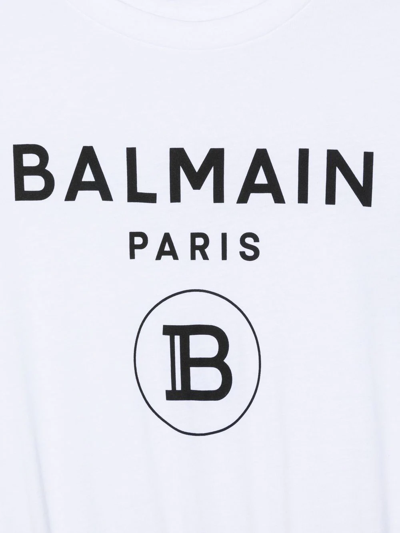 Shop Balmain Teen Logo Print Cotton Dress In White