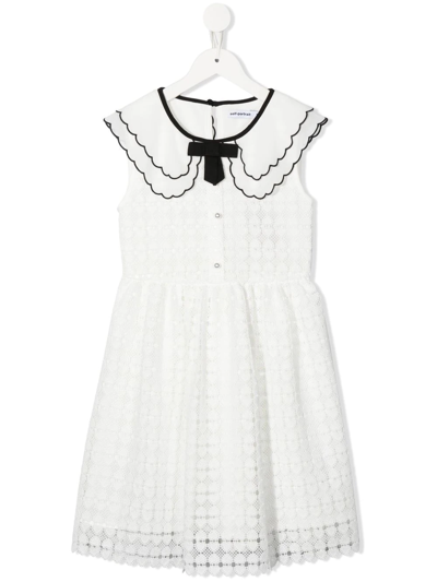 Shop Self-portrait Crochet Sleeveless Dress In White