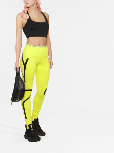 Adidas By Stella Mccartney Contrast-stripe Leggings In Yellow