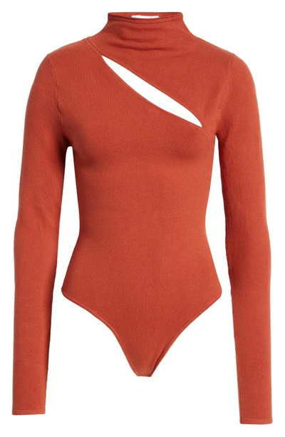 Shop Good American Slit Neck Sweater Bodysuit In Brick001