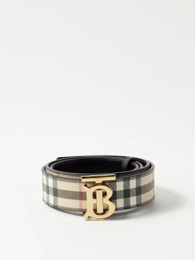 Burberry Leather-trimmed Checked Coated-canvas Belt In Beige | ModeSens