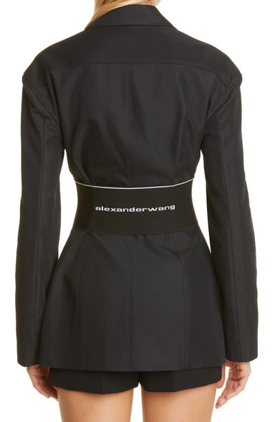 Shop Alexander Wang Logo Waist Cotton Blend Hourglass Blazer In Black