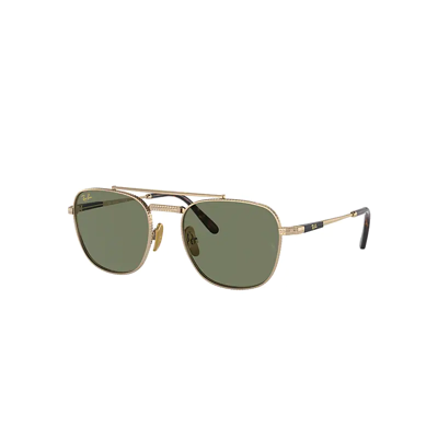 Shop Ray Ban Sunglasses Unisex Frank Ii Titanium - Gold Frame Green Lenses 51-20