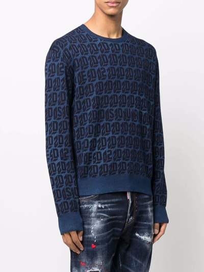 Shop Dsquared2 Monogram-knit Jumper In Blue