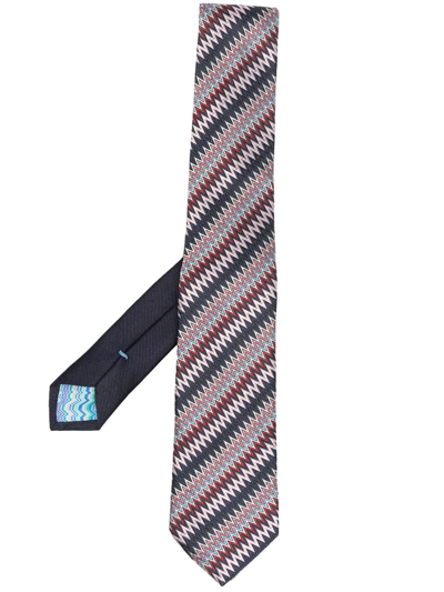 Shop Missoni All-over Zigzag-print Tie In Blue