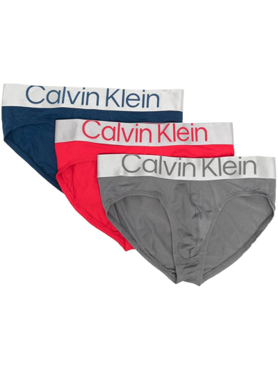 Shop Calvin Klein Underwear Three-pack Logo Waistband Briefs In Blue