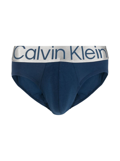 Shop Calvin Klein Underwear Three-pack Logo Waistband Briefs In Blue