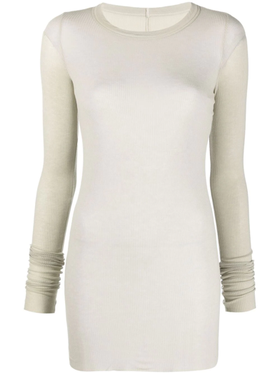 Shop Rick Owens Ribbed-knit Long-sleeved T-shirt In Neutrals