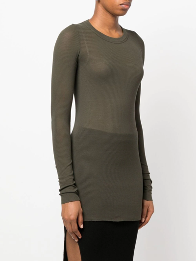 Shop Rick Owens Ribbed-knit Long-sleeved T-shirt In Green