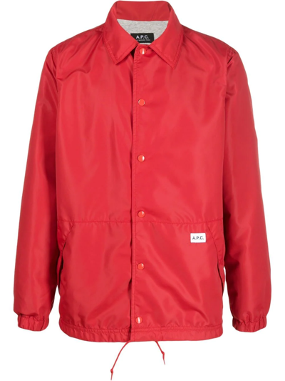 Shop Apc Logo-patch Shirt Jacket In Red