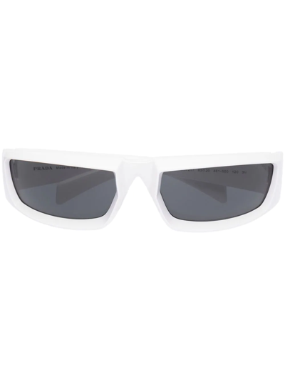 Shop Prada Logo Square-frame Sunglasses In White