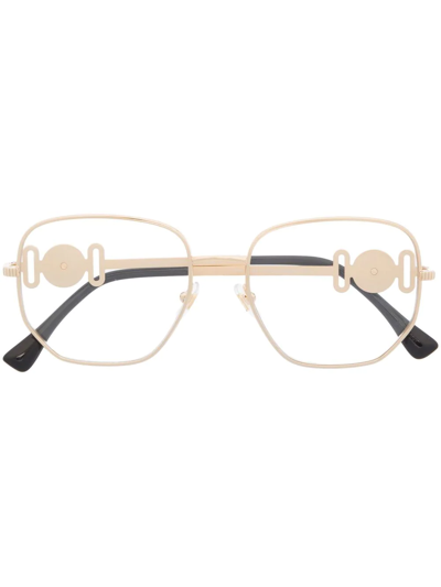 Shop Versace Logo Square-frame Glasses In Gold