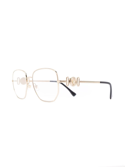 Shop Versace Logo Square-frame Glasses In Gold