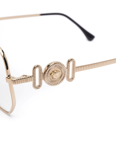 Shop Versace Logo Square-frame Glasses In Gold