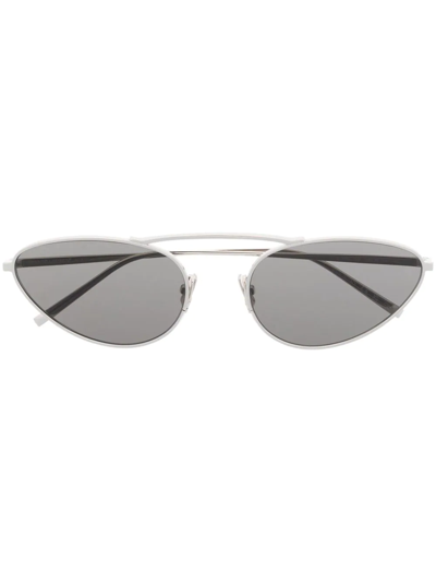 Shop Saint Laurent Cat-eye Tinted Sunglasses In Silver