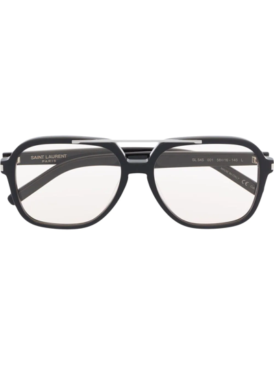 Shop Saint Laurent Pilot-frame Sunglasses In Black