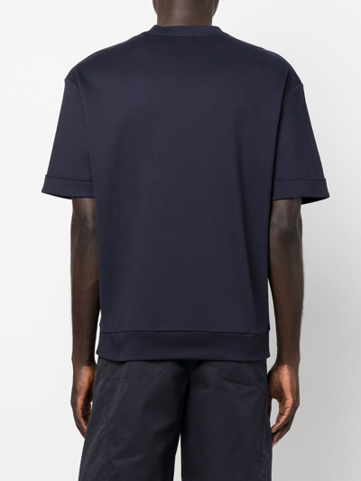 Shop Giorgio Armani Graphic Logo-print Cotton T-shirt In Blue