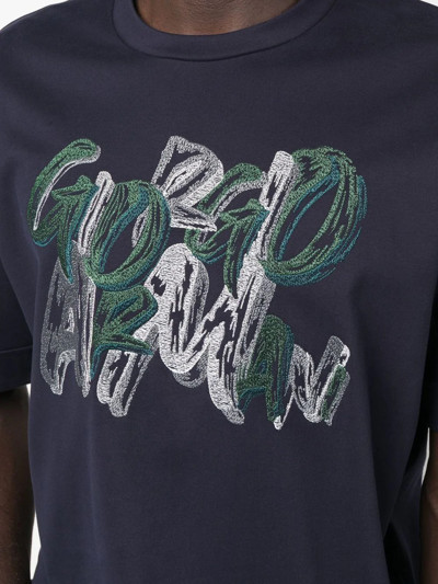 Shop Giorgio Armani Graphic Logo-print Cotton T-shirt In Blue