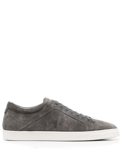 Shop Giorgio Armani Suede Low-top Sneakers In Grey